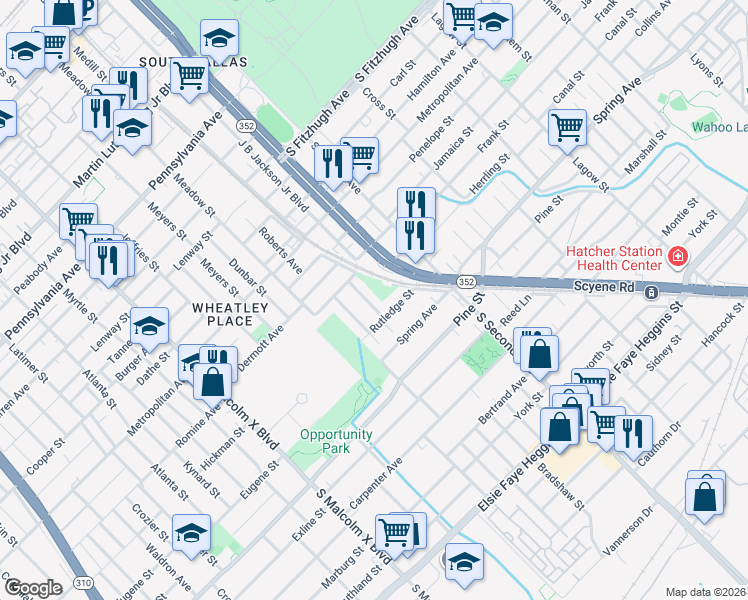 map of restaurants, bars, coffee shops, grocery stores, and more near 3930 Coolidge Street in Dallas