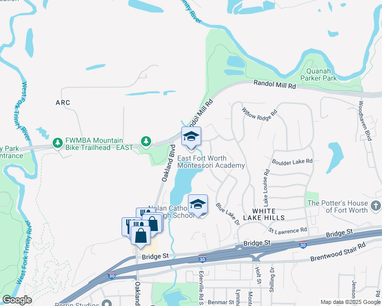 map of restaurants, bars, coffee shops, grocery stores, and more near 501 Oakland Boulevard in Fort Worth