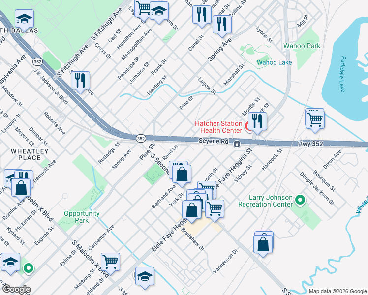 map of restaurants, bars, coffee shops, grocery stores, and more near 3627 Carpenter Avenue in Dallas