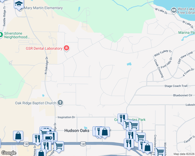 map of restaurants, bars, coffee shops, grocery stores, and more near 225 Valley Ranch Rd in Weatherford