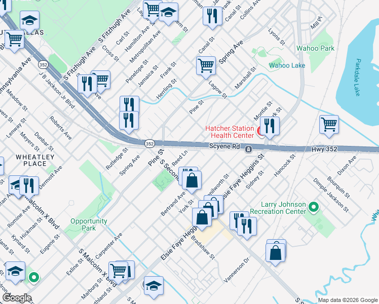 map of restaurants, bars, coffee shops, grocery stores, and more near 3627 Carpenter Avenue in Dallas