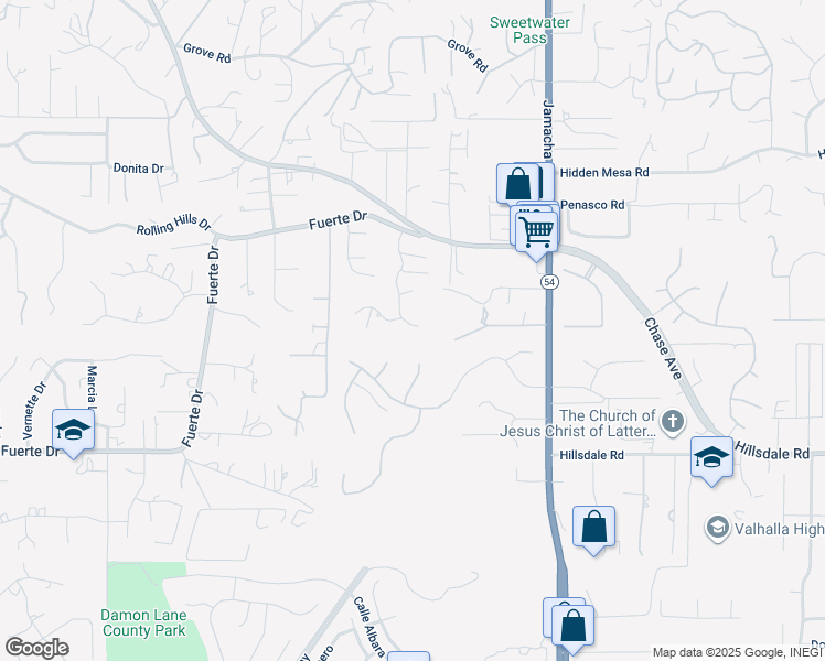 map of restaurants, bars, coffee shops, grocery stores, and more near 1574 Shadow Knolls Drive in El Cajon