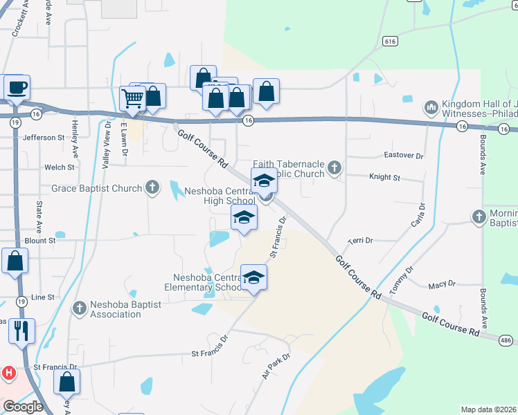 map of restaurants, bars, coffee shops, grocery stores, and more near 1125 Golf Course Road in Philadelphia