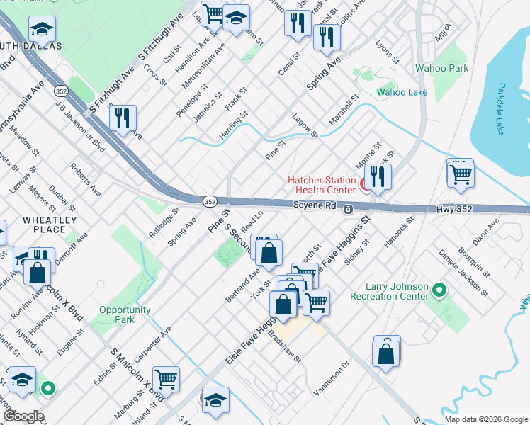 map of restaurants, bars, coffee shops, grocery stores, and more near 3627 Carpenter Avenue in Dallas