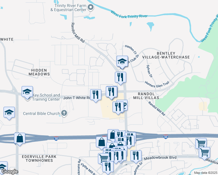 map of restaurants, bars, coffee shops, grocery stores, and more near 8511 Easton Lane in Fort Worth