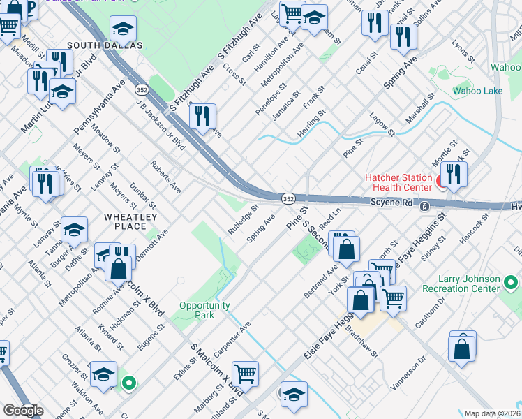 map of restaurants, bars, coffee shops, grocery stores, and more near 3318 Rutledge Street in Dallas