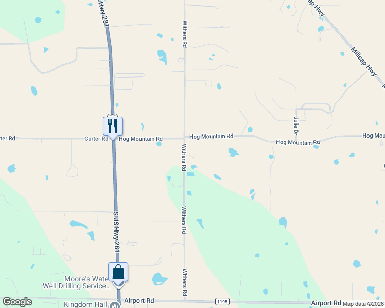 map of restaurants, bars, coffee shops, grocery stores, and more near 1375 Withers Road in Mineral Wells