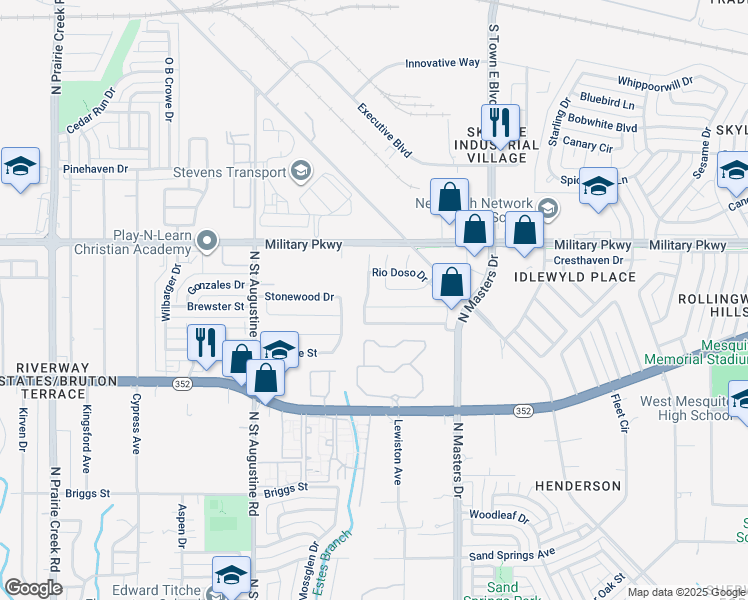 map of restaurants, bars, coffee shops, grocery stores, and more near 9918 Chilmark Way in Dallas