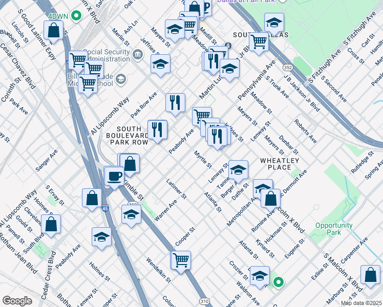map of restaurants, bars, coffee shops, grocery stores, and more near 2618 Pennsylvania Avenue in Dallas