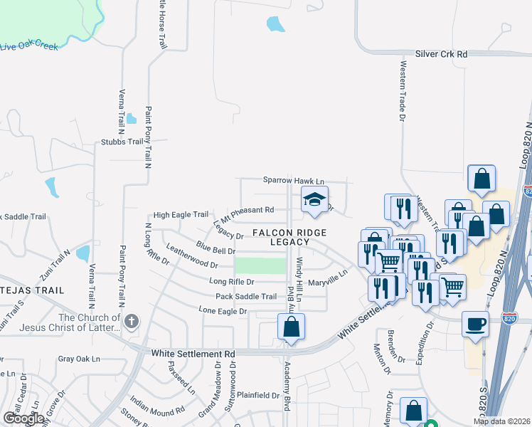 map of restaurants, bars, coffee shops, grocery stores, and more near 9932 Peregrine Trail in Fort Worth
