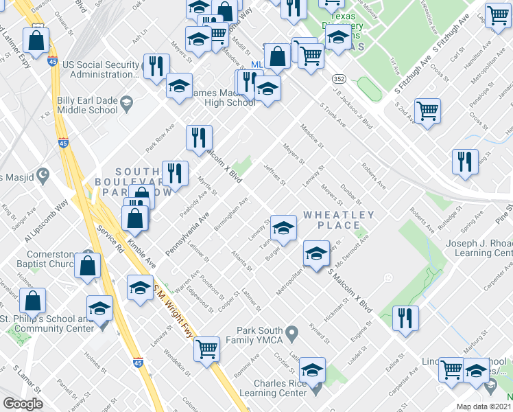 map of restaurants, bars, coffee shops, grocery stores, and more near 2727 Warren Avenue in Dallas