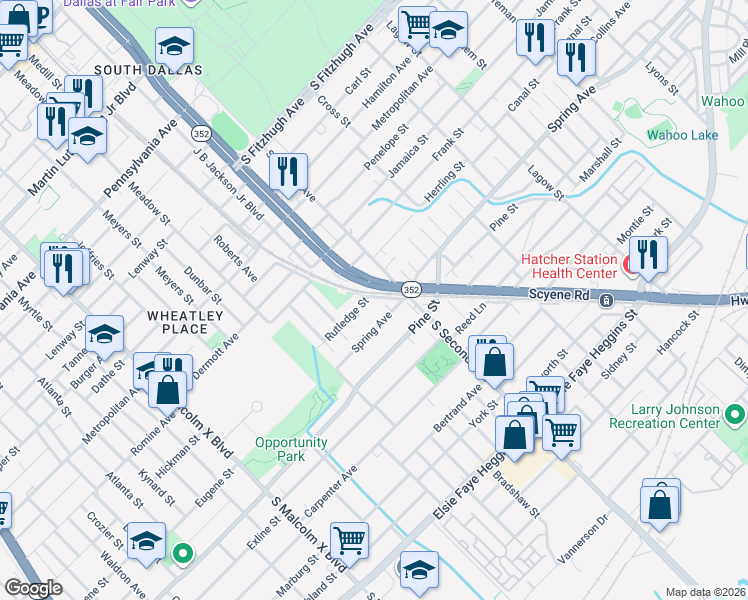 map of restaurants, bars, coffee shops, grocery stores, and more near 3318 Rutledge Street in Dallas