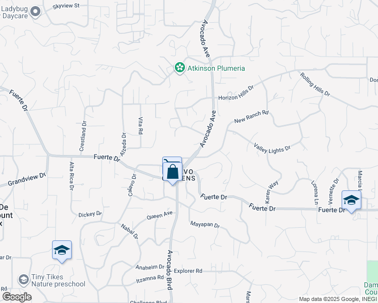 map of restaurants, bars, coffee shops, grocery stores, and more near 10915 Rockwood Road in El Cajon