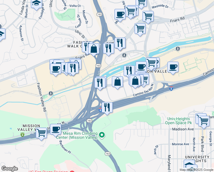 map of restaurants, bars, coffee shops, grocery stores, and more near in San Diego
