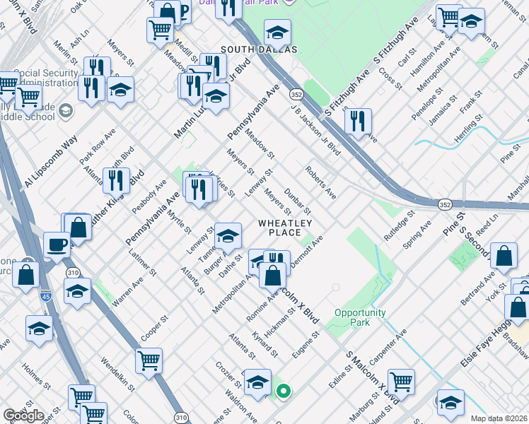 map of restaurants, bars, coffee shops, grocery stores, and more near 3602 Jeffries Street in Dallas