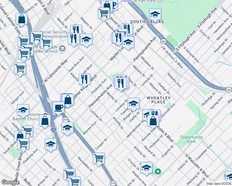 map of restaurants, bars, coffee shops, grocery stores, and more near 2708 Birmingham Avenue in Dallas