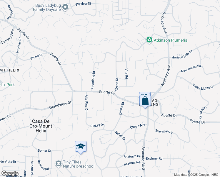map of restaurants, bars, coffee shops, grocery stores, and more near 10732 Fuerte Drive in La Mesa