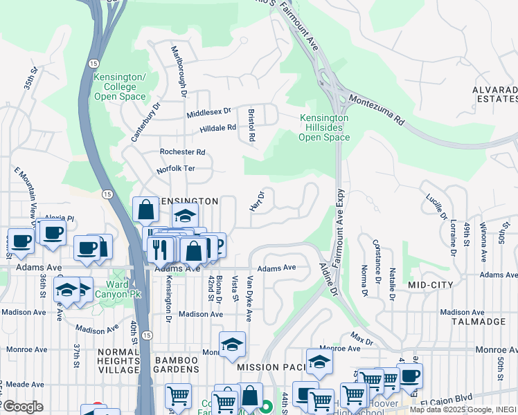 map of restaurants, bars, coffee shops, grocery stores, and more near 4309 Argos Drive in San Diego