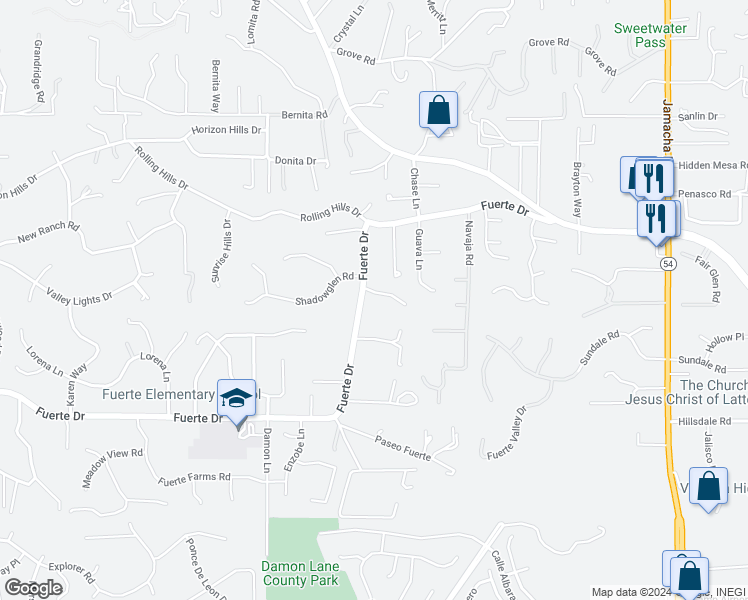 map of restaurants, bars, coffee shops, grocery stores, and more near 11959 Fuerte Drive in El Cajon