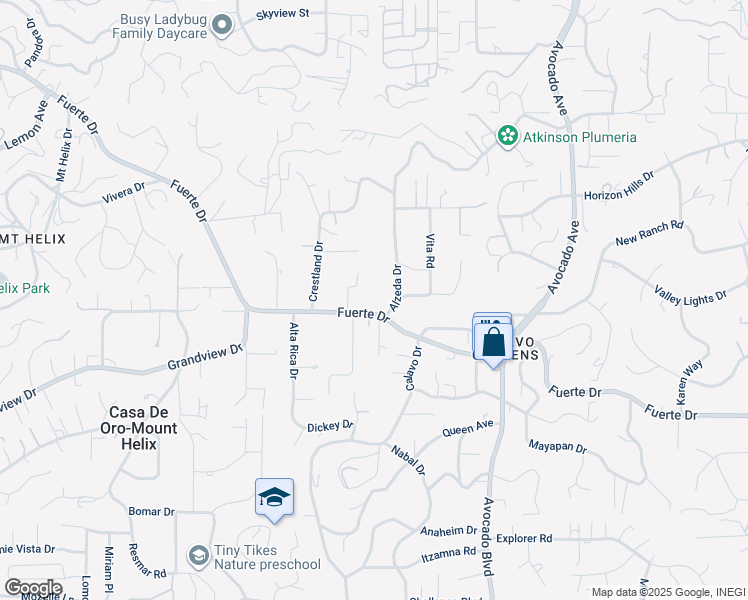 map of restaurants, bars, coffee shops, grocery stores, and more near 10732 Fuerte Drive in La Mesa