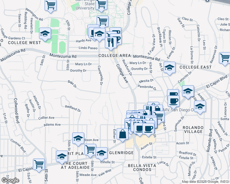 map of restaurants, bars, coffee shops, grocery stores, and more near 4851 60th Street in San Diego