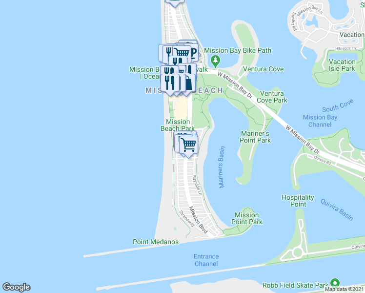 map of restaurants, bars, coffee shops, grocery stores, and more near 715 Devon Court in San Diego