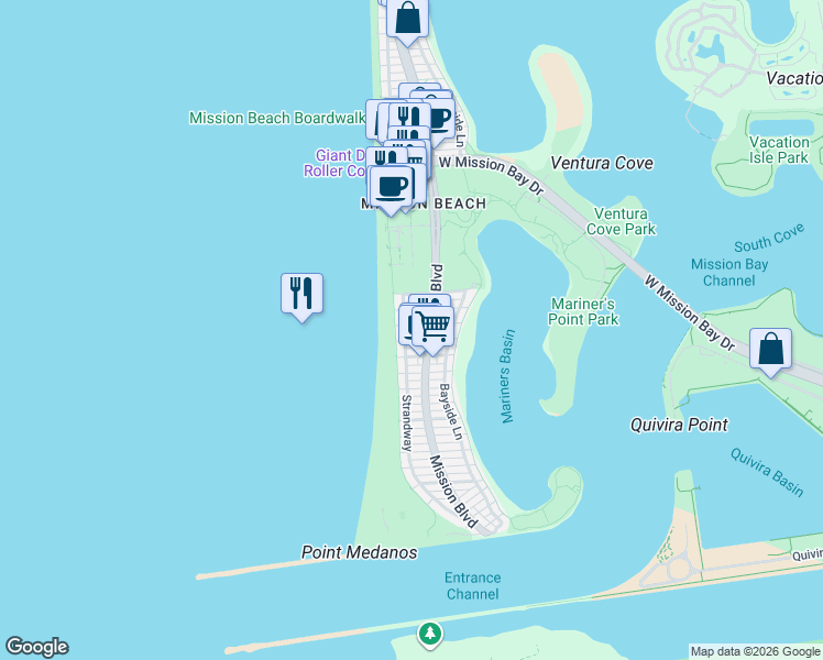 map of restaurants, bars, coffee shops, grocery stores, and more near 715 Devon Court in San Diego