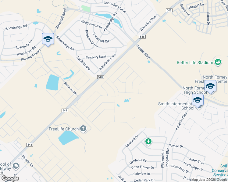 map of restaurants, bars, coffee shops, grocery stores, and more near 14996-15082 Farm to Market Road 548 in Forney