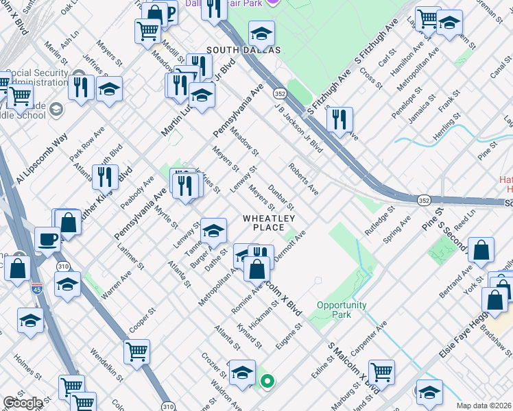 map of restaurants, bars, coffee shops, grocery stores, and more near 3602 Jeffries Street in Dallas