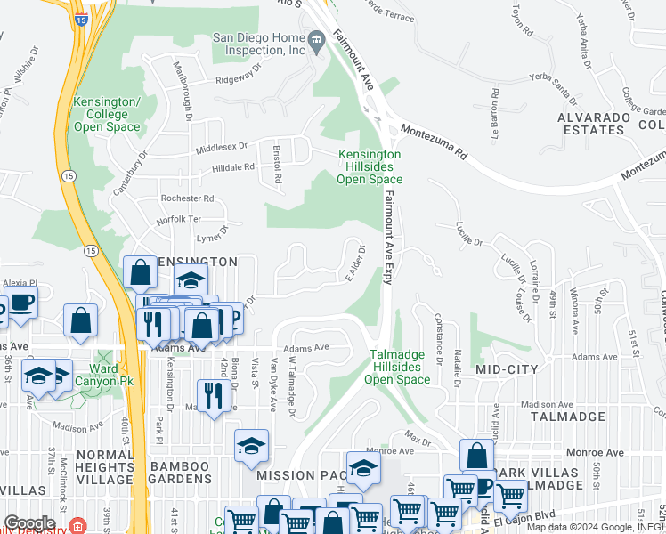 map of restaurants, bars, coffee shops, grocery stores, and more near 4386 Argos Drive in San Diego