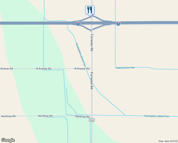 map of restaurants, bars, coffee shops, grocery stores, and more near 1001 West Kramar Road in El Centro