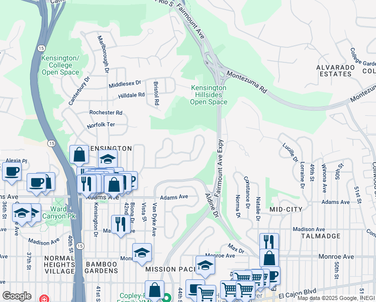 map of restaurants, bars, coffee shops, grocery stores, and more near 4386 Argos Drive in San Diego