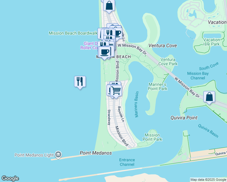 map of restaurants, bars, coffee shops, grocery stores, and more near 741-43 Dover Court in San Diego
