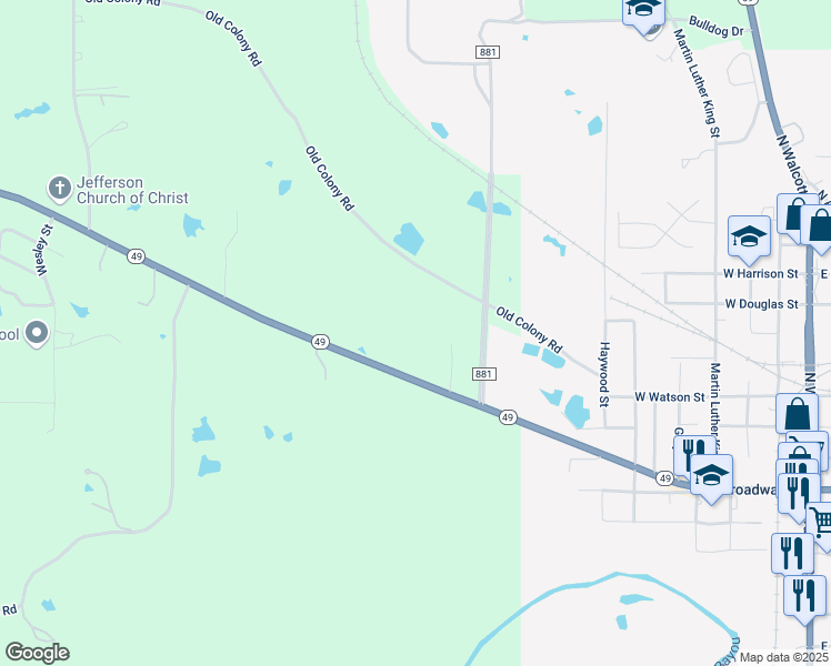 map of restaurants, bars, coffee shops, grocery stores, and more near 199 Woods Drive in Jefferson