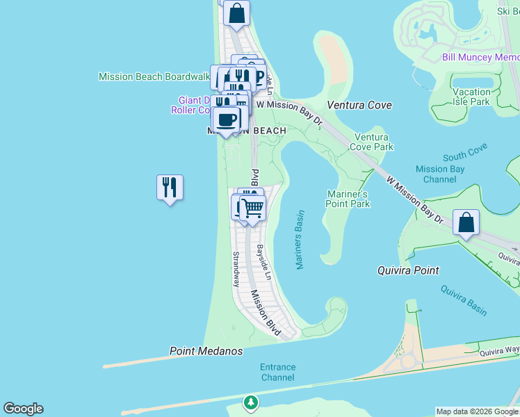 map of restaurants, bars, coffee shops, grocery stores, and more near 811 Dover Court in San Diego