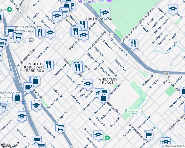 map of restaurants, bars, coffee shops, grocery stores, and more near 2818 Tanner Street in Dallas