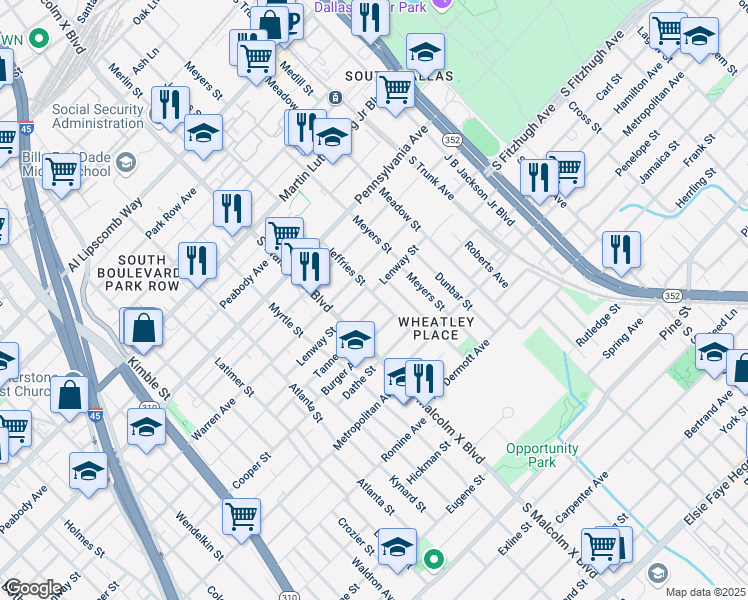map of restaurants, bars, coffee shops, grocery stores, and more near 2818 Tanner Street in Dallas