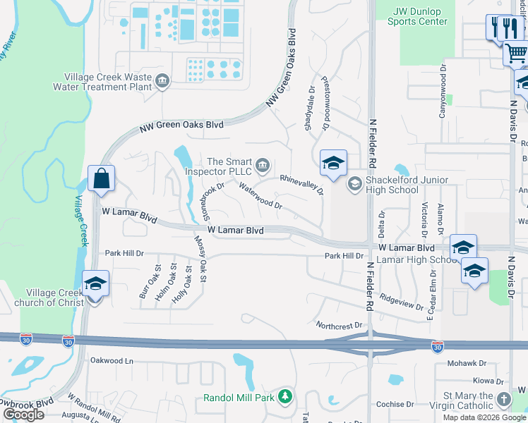 map of restaurants, bars, coffee shops, grocery stores, and more near 1800 Mid Pines Court in Arlington