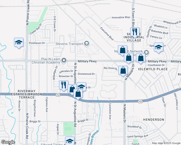 map of restaurants, bars, coffee shops, grocery stores, and more near 9723 Valley Mills Lane in Dallas