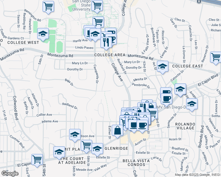 map of restaurants, bars, coffee shops, grocery stores, and more near 4851 60th Street in San Diego