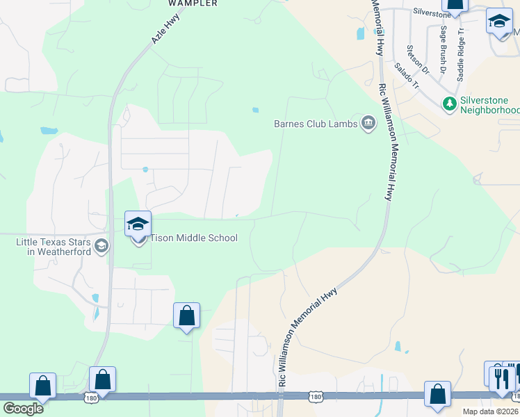map of restaurants, bars, coffee shops, grocery stores, and more near 413 Meadowview Road in Weatherford