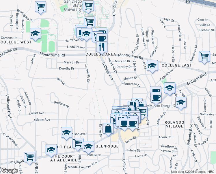 map of restaurants, bars, coffee shops, grocery stores, and more near 4851 60th Street in San Diego
