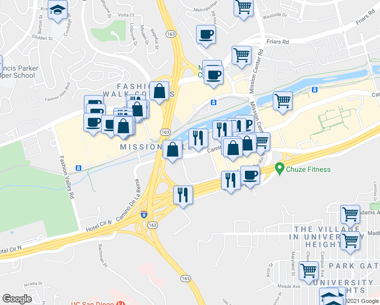 map of restaurants, bars, coffee shops, grocery stores, and more near in San Diego
