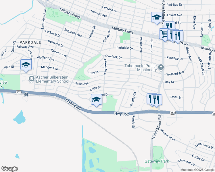 map of restaurants, bars, coffee shops, grocery stores, and more near 6523 Ethel Drive in Dallas