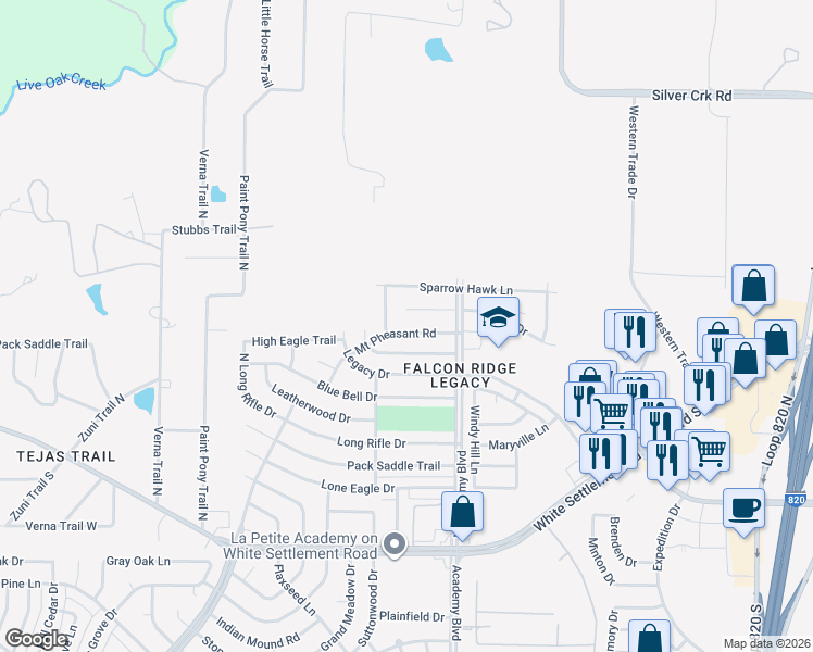 map of restaurants, bars, coffee shops, grocery stores, and more near 9944 Mount Pheasant Road in Fort Worth