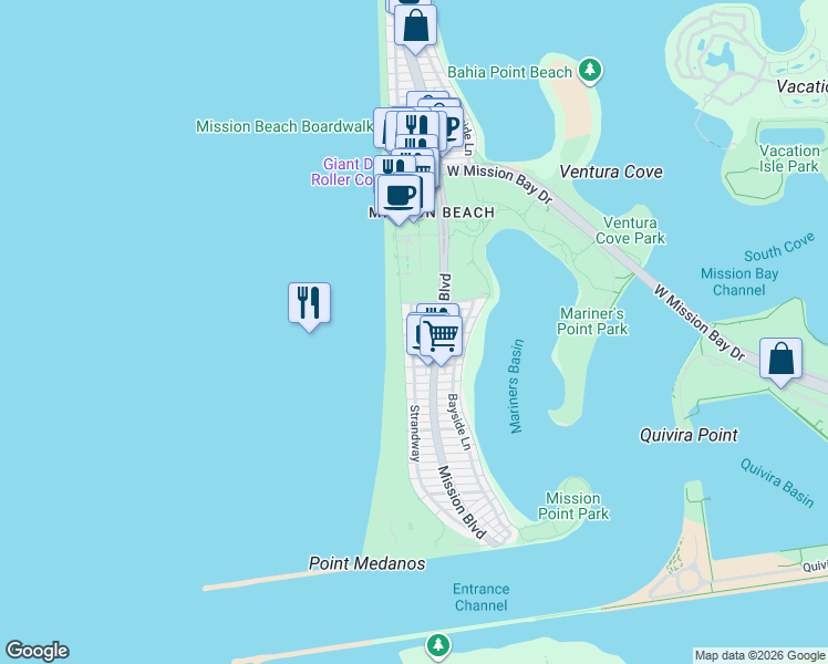 map of restaurants, bars, coffee shops, grocery stores, and more near in San Diego