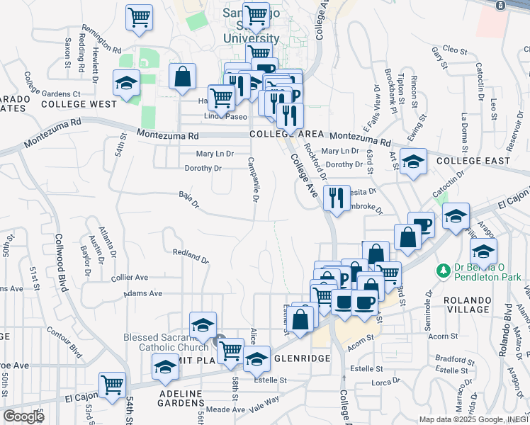map of restaurants, bars, coffee shops, grocery stores, and more near 4955 Tierra Baja Way in San Diego
