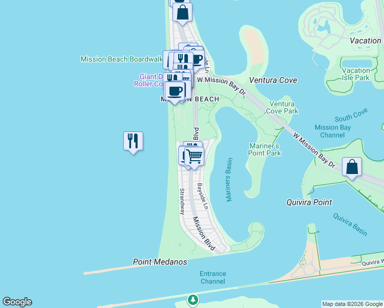 map of restaurants, bars, coffee shops, grocery stores, and more near in San Diego