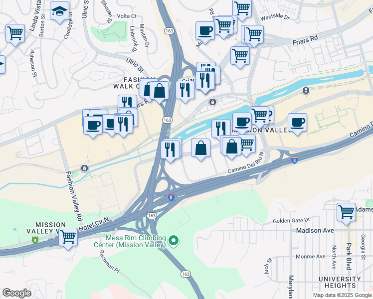 map of restaurants, bars, coffee shops, grocery stores, and more near 510 Camino De La Reina in San Diego