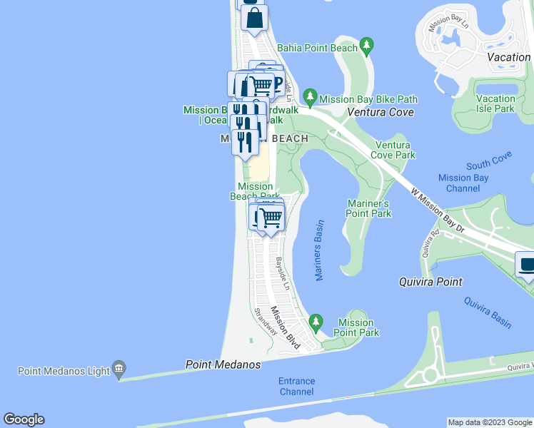 map of restaurants, bars, coffee shops, grocery stores, and more near in San Diego